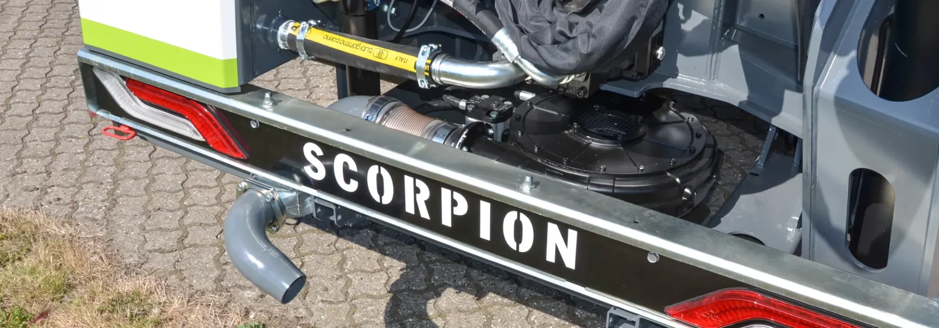 The debris blower can be integrated into our Scorpion boom mowers