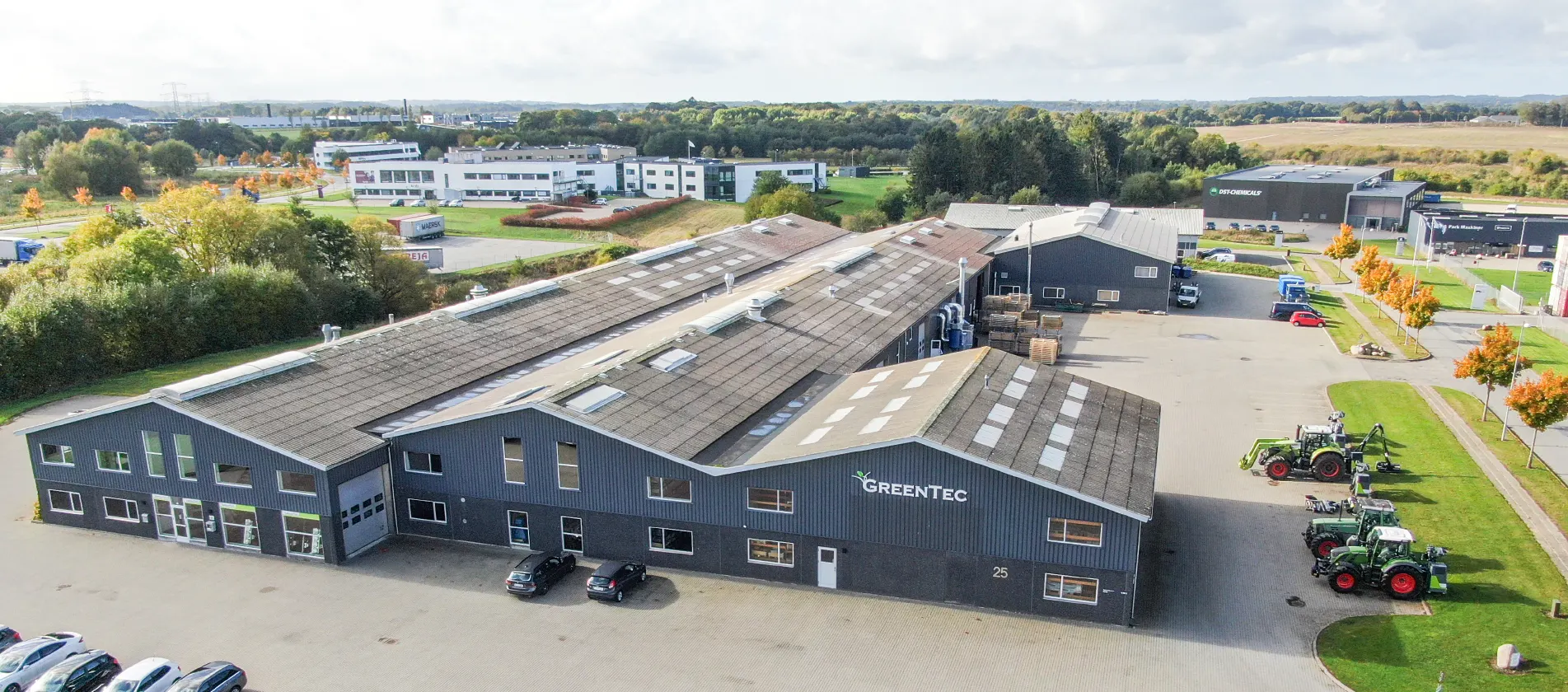 Dronebillede af GreenTec faciliteterne i Kolding, Danmark